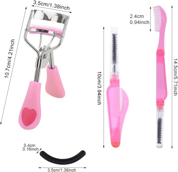 14 Pcs Eyelash Curler Set, 3 in 1 Eyelash Curler with Built in Comb, Include Eyelash Curler, Eyelash Comb Eyebrow Brush and Refill Pads, Eyelash Applicator Tool for Women (Size:14 Pcs/Set) - Image 2