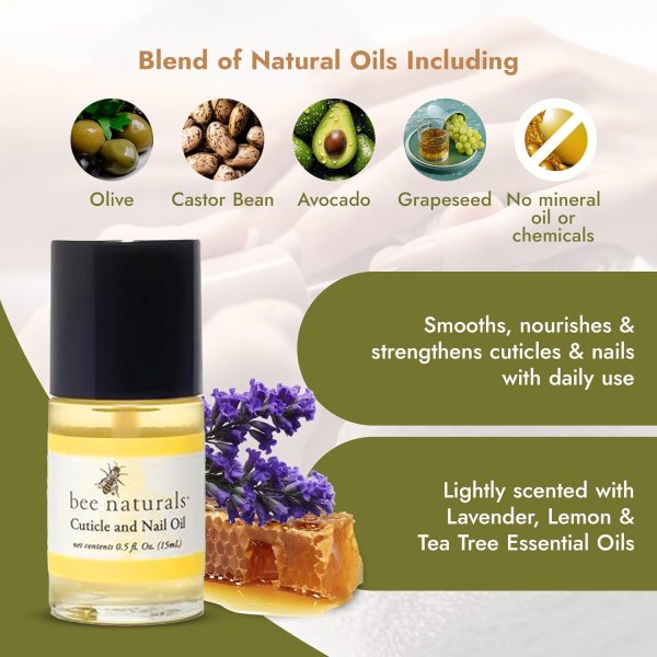 Bee Naturals Nail & Cuticle Oil 0.5 oz - Heals Cracked Nails & Rigid Cuticles. Deep moisture for nails and cuticles. Contains rich avocado and castor oils. Massage into nails and cuticles. - Image 3