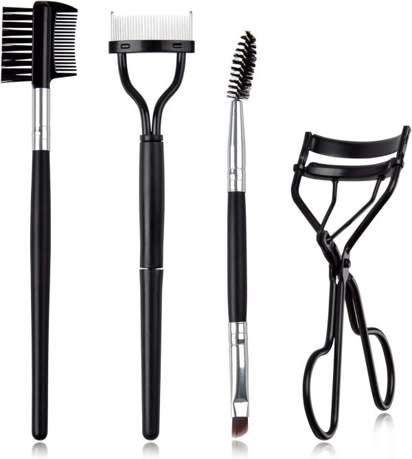 Eyelash Comb Brush Tools EBANKU 4pcs Eyebrow Brush Comb Eyelashes Curler Lash Separator Tool Double Ended Professional Eye Brow Spoolie Brushes for Makeup Grooming (Black)