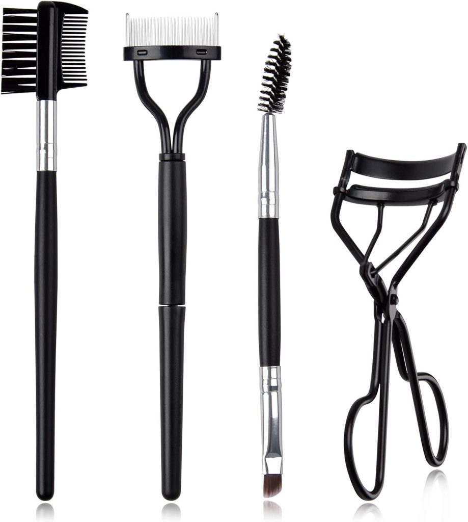 Eyelash Comb Brush Tools EBANKU 4pcs Eyebrow Brush Comb Eyelashes Curler Lash Separator Tool Double Ended Professional Eye Brow Spoolie Brushes for Makeup Grooming (Black)
