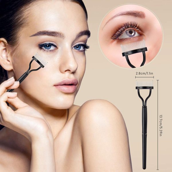 Eyelash Comb Brush Tools EBANKU 4pcs Eyebrow Brush Comb Eyelashes Curler Lash Separator Tool Double Ended Professional Eye Brow Spoolie Brushes for Makeup Grooming (Black) - Image 2