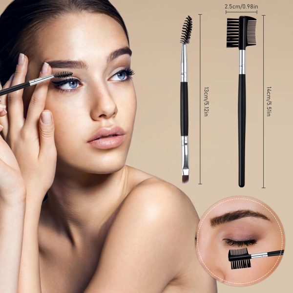 Eyelash Comb Brush Tools EBANKU 4pcs Eyebrow Brush Comb Eyelashes Curler Lash Separator Tool Double Ended Professional Eye Brow Spoolie Brushes for Makeup Grooming (Black) - Image 4