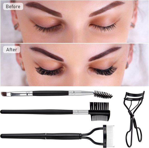 Eyelash Comb Brush Tools EBANKU 4pcs Eyebrow Brush Comb Eyelashes Curler Lash Separator Tool Double Ended Professional Eye Brow Spoolie Brushes for Makeup Grooming (Black) - Image 5