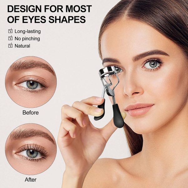Eyelash Curler with comb and brush Fit All Eye Shape Curved Eyelash Curlers with 5PCS Silicone Refill Pad,Natural and Long Lasting Lash Curler for Women Make Up Gift(Black) - Image 2
