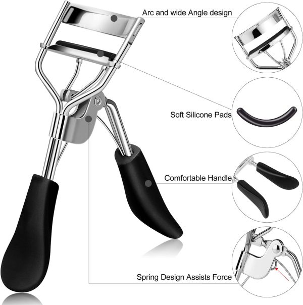 Eyelash Curler with comb and brush Fit All Eye Shape Curved Eyelash Curlers with 5PCS Silicone Refill Pad,Natural and Long Lasting Lash Curler for Women Make Up Gift(Black) - Image 3