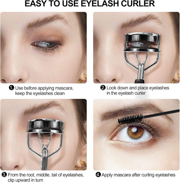 Eyelash Curler with comb and brush Fit All Eye Shape Curved Eyelash Curlers with 5PCS Silicone Refill Pad,Natural and Long Lasting Lash Curler for Women Make Up Gift(Black) - Image 6