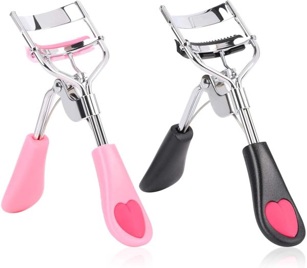 Eyelash Curlers with Comb,2 Pcs Eye Lash Curler Lash Tool Built in Comb Mini Makeup Lash Separator Tool Portable False Eyelashes Accessory (Black & Pink)