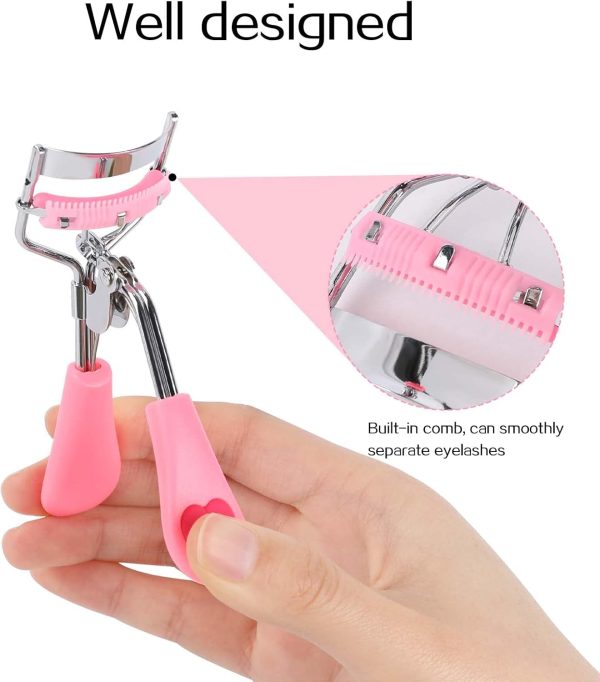 Eyelash Curlers with Comb,2 Pcs Eye Lash Curler Lash Tool Built in Comb Mini Makeup Lash Separator Tool Portable False Eyelashes Accessory (Black & Pink) - Image 2