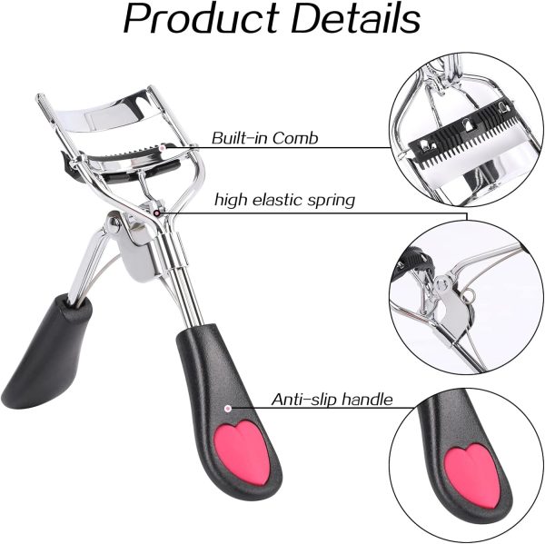 Eyelash Curlers with Comb,2 Pcs Eye Lash Curler Lash Tool Built in Comb Mini Makeup Lash Separator Tool Portable False Eyelashes Accessory (Black & Pink) - Image 3