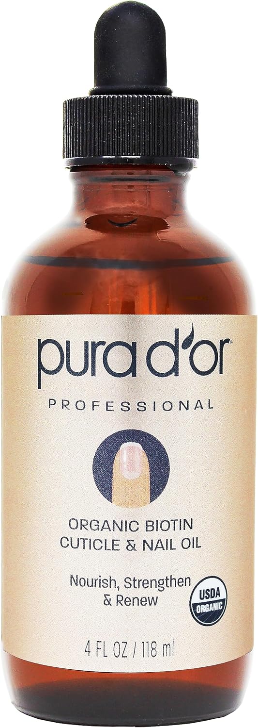 PURA D'OR Organic Nail & Cuticle Oil (4oz) - Enriched with Biotin, Vitamin E, Natural Ingredients - Nourishing Treatment for Nail Growth & Healthy Beds